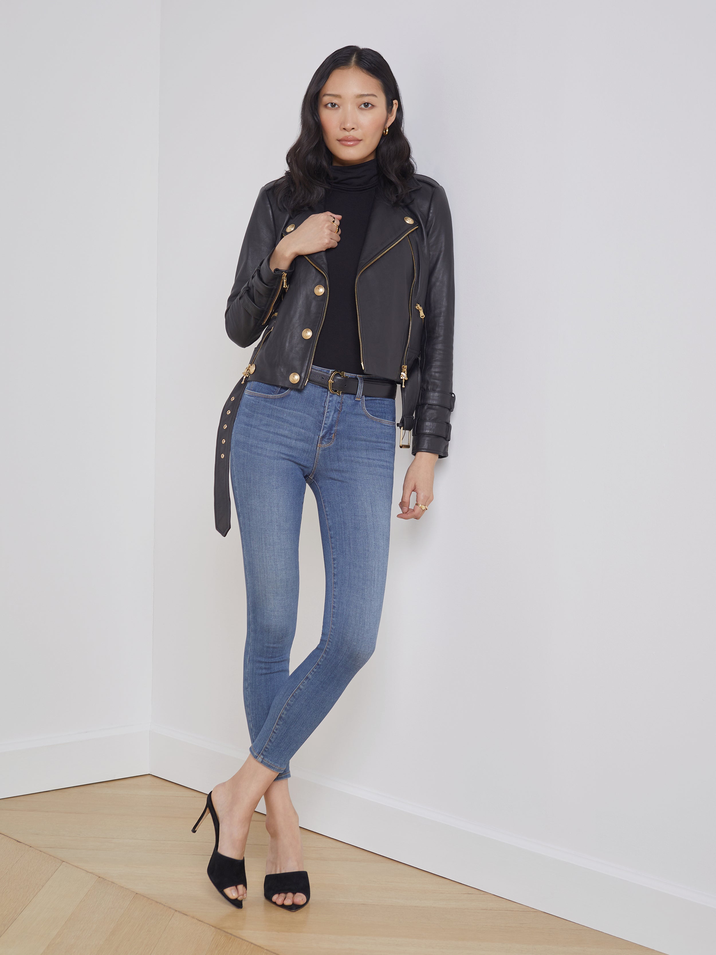 Billie Belted Leather Jacket jacket L'AGENCE   