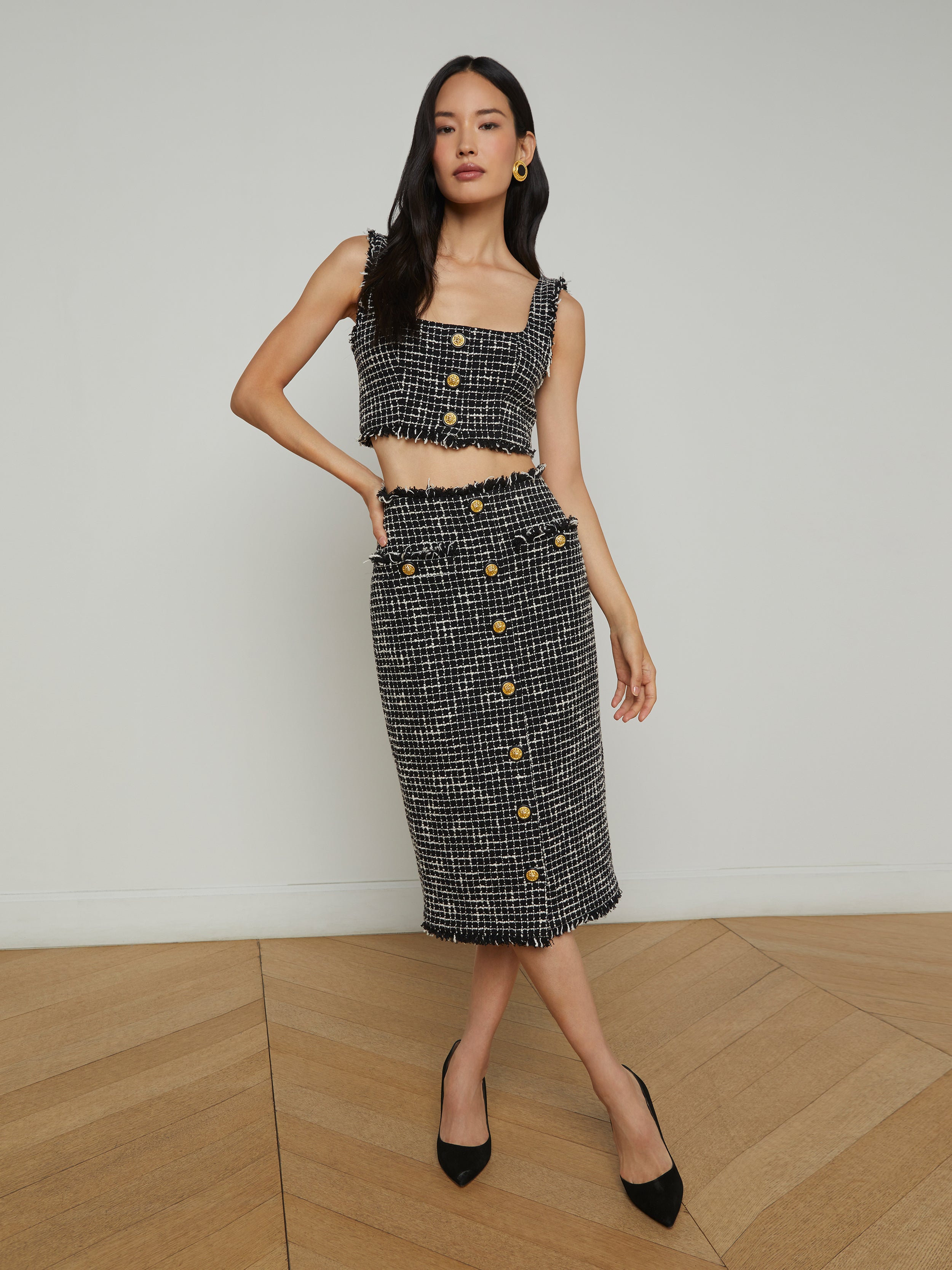 Tai Tweed Midi Skirt skirt L'AGENCE Sale