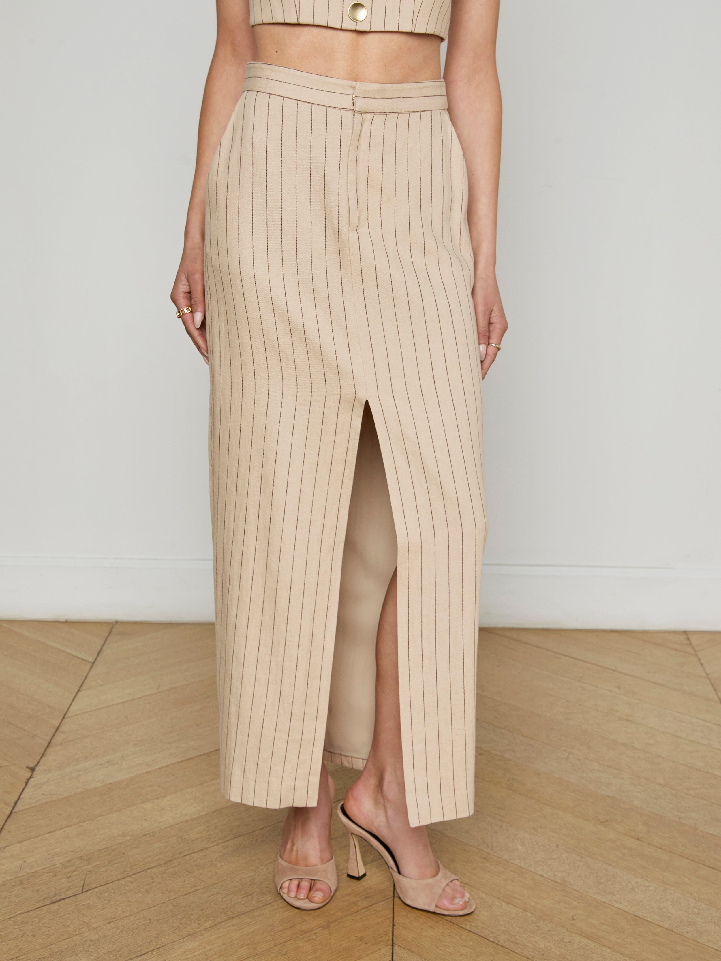 Maceline Pinstriped Maxi Skirt skirt L'AGENCE