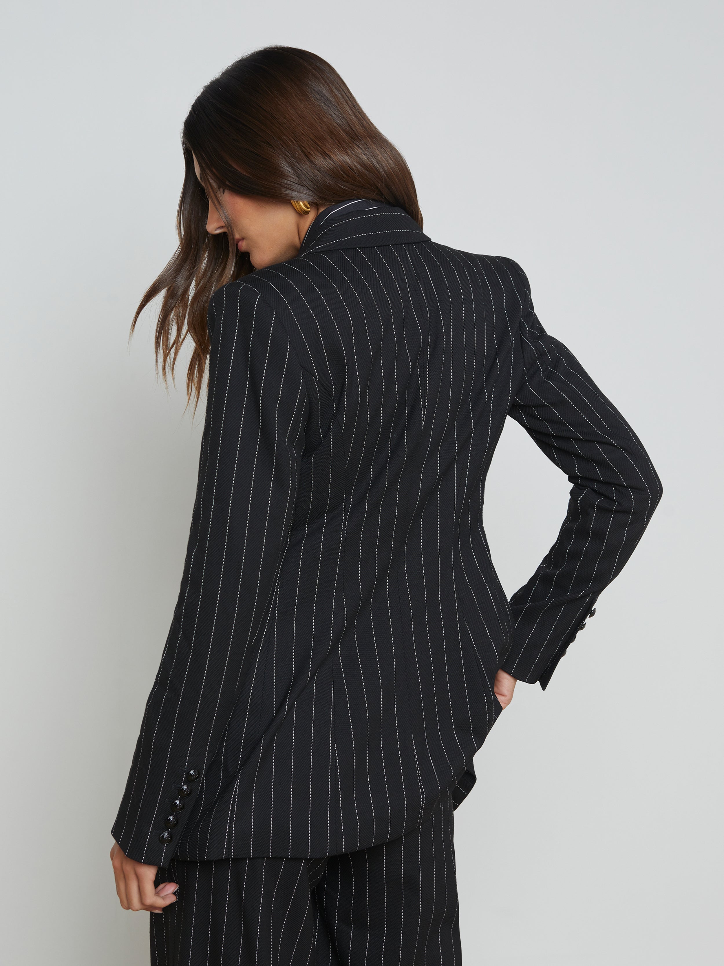 Kendi Pinstriped Long Blazer blazer L'AGENCE Sale